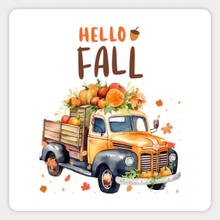 Hello Fall Retro Thanksgiving PickUp Truck Magnet